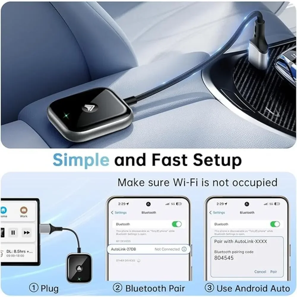 Plug & Play Android Auto Car Wireless Adapter Converts Wired to Wireless